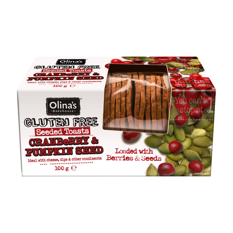 Olina's Bakehouse Gluten Free Cranberry & Pumpkin Seed Toasts (12x100g)