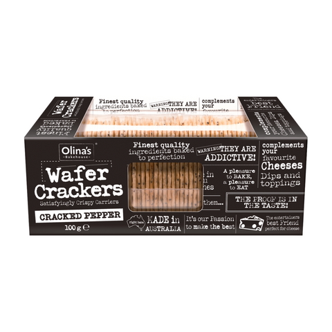 Olina's Bakehouse Cracked Black Pepper Wafer Crackers (12x100g)